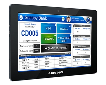 snappy 7-inch counter call unit for queue management and customer service applications
