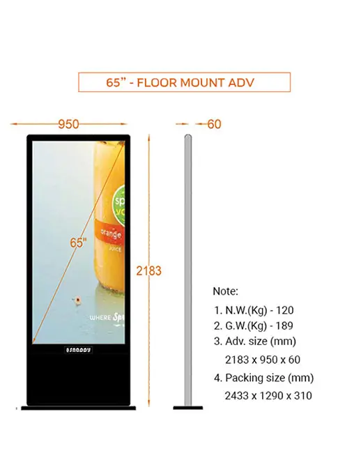 Snappy 65inch floor mount ad player 3 high-res