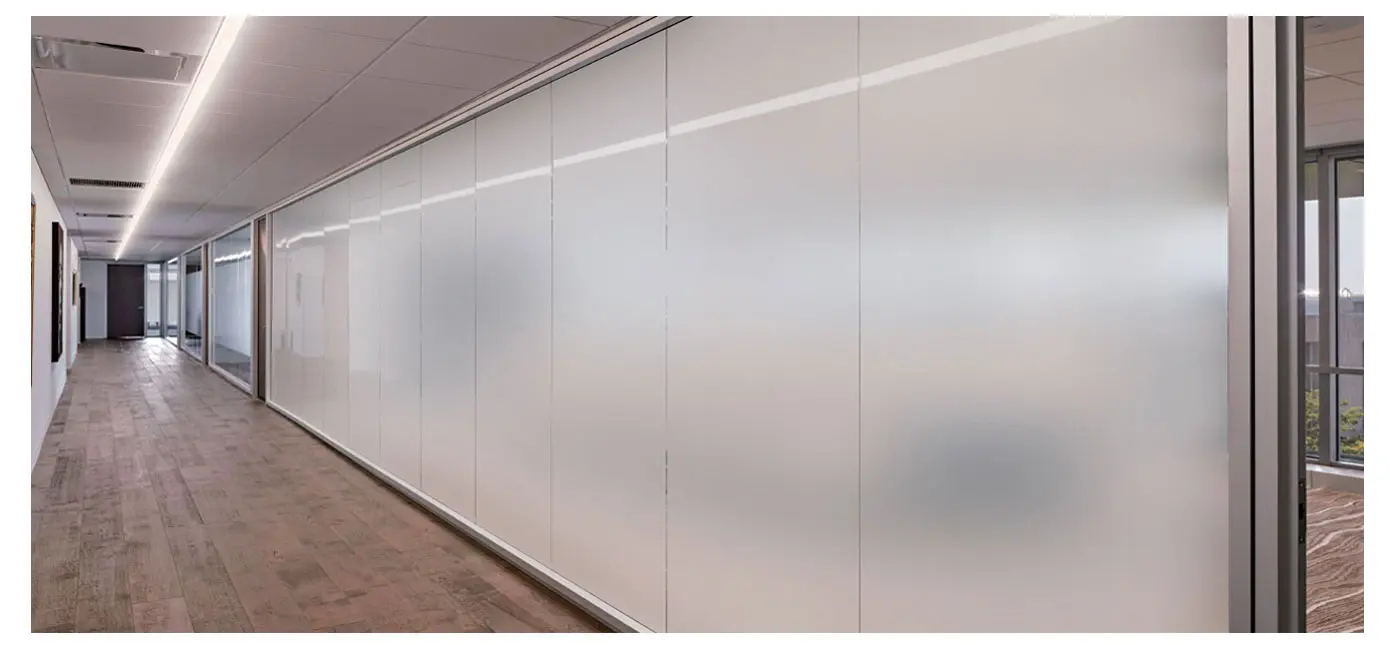 Smart Glass in conference room switched to opaque state for privacy