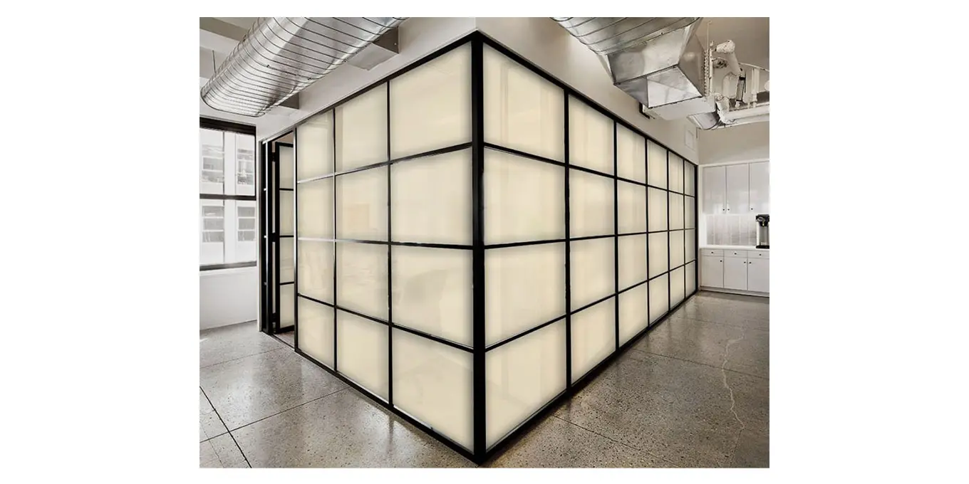 Smart Glass in meeting room switched to opaque state for privacy