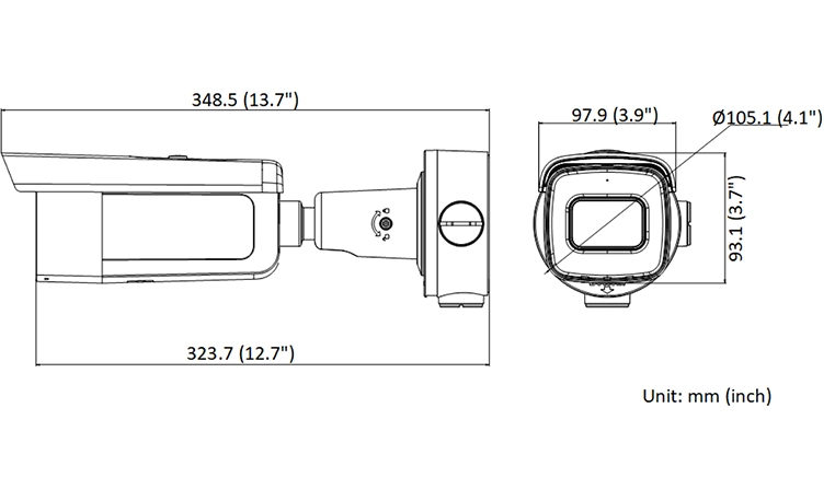 Dimensions of Snappy 4MP Motorized Bullet Camera with Face Detection IP-B4MWPC-HPS