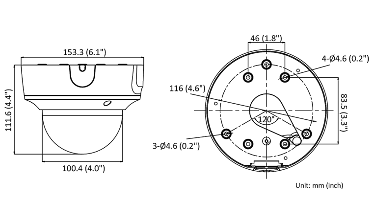 Dimensions of Snappy 4MP Motorized Dome Camera IP-D4MWC-HSS