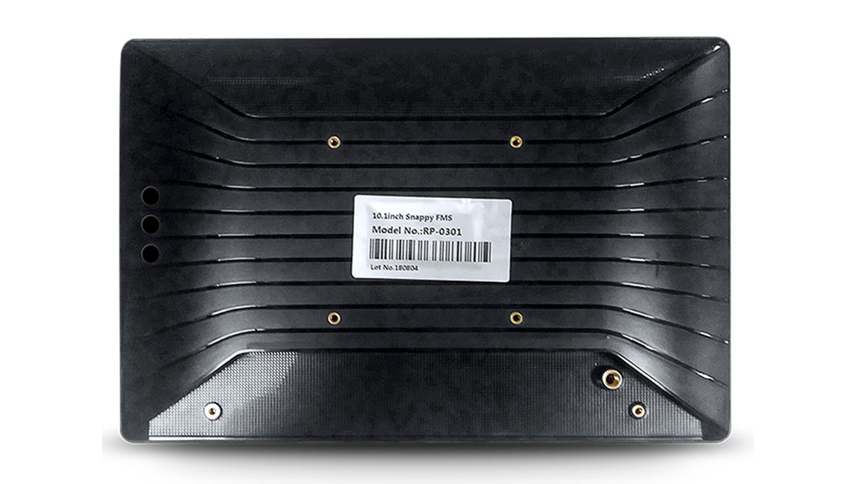 snappy back view of feedback management camera with Wi-Fi and 10.1-inch display, showcasing connectivity ports and system controls