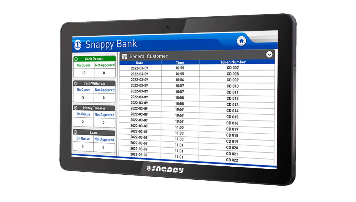 Snappy 10.1-inch counter call unit for queue management and customer service applications
