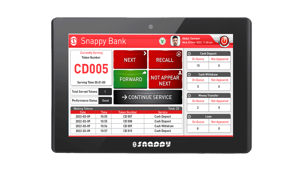 Snappy 8-inch counter call unit for queue management and customer service applications