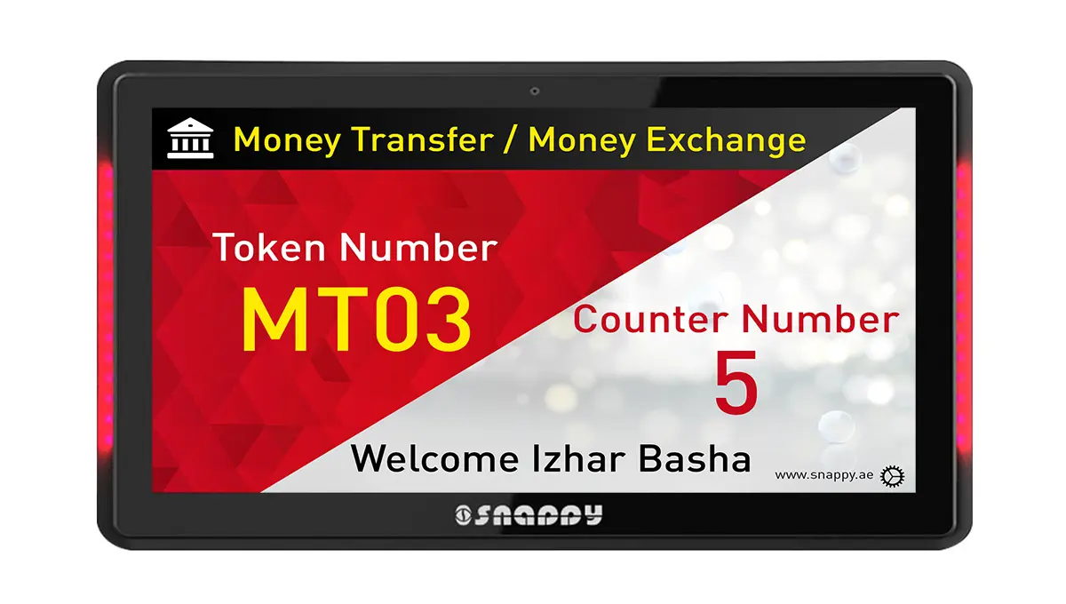 Snappy 10.1-inch Counter Display with Side Light LED Bar - Front View for Retail and Queue Management