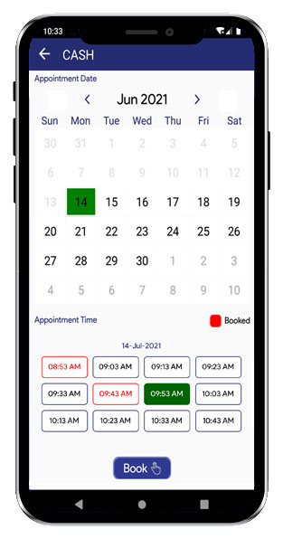 Mobile ticket server interface with appointment scheduling and ticket booking options