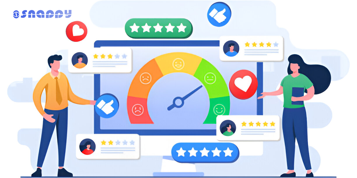 Interactive system showing star ratings, user feedback and service satisfaction meter