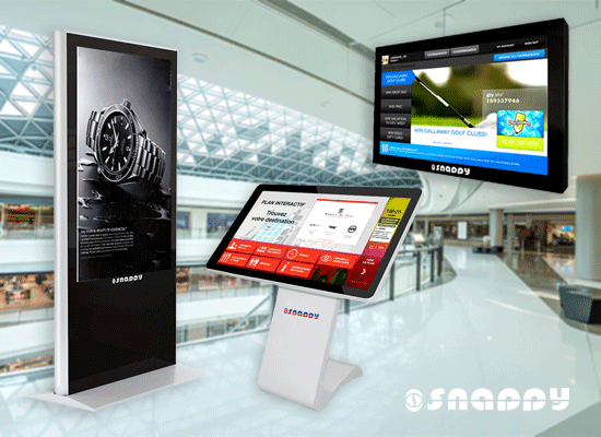 Snappy digital signage displays in Dubai - Advertisement Player Floor Mount, Interactive Touch Kiosk Wall Mount, Information Touch Kiosk Floor Mount