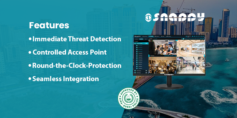 Dubai Police-approved Snappy VMS security system with advanced surveillance in Sharjah’s high-tech control room for live HD monitoring.