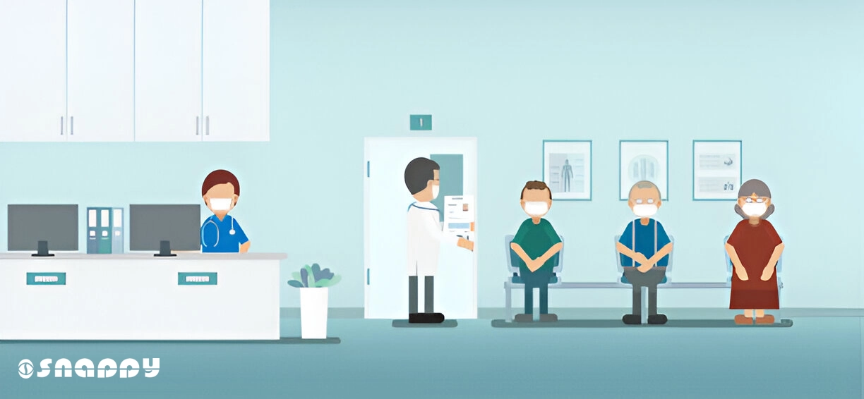 Hospital waiting area with snappy queue management system