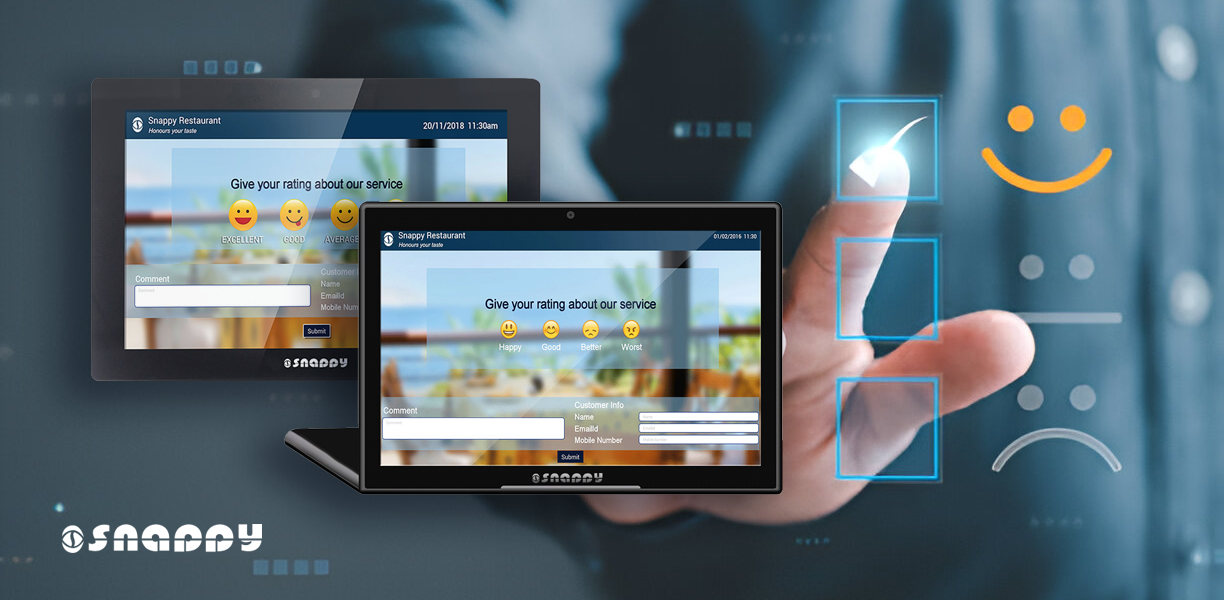 Interactive feedback management system by Snappy in Dubai with touchscreen rating