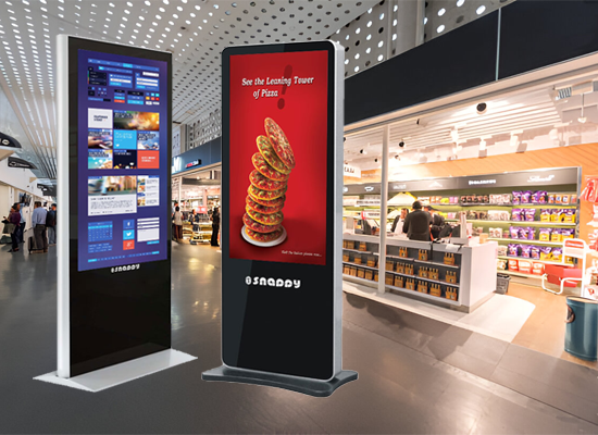Snappy digital signage screens displaying dynamic content outside a retail store