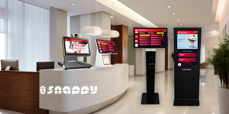Visitor Digital Logbook displayed on a reception table for streamlined visitor tracking and management.